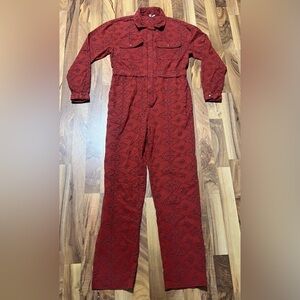 Free People Set The Tone Eyelet Jumpsuit Red Size 4